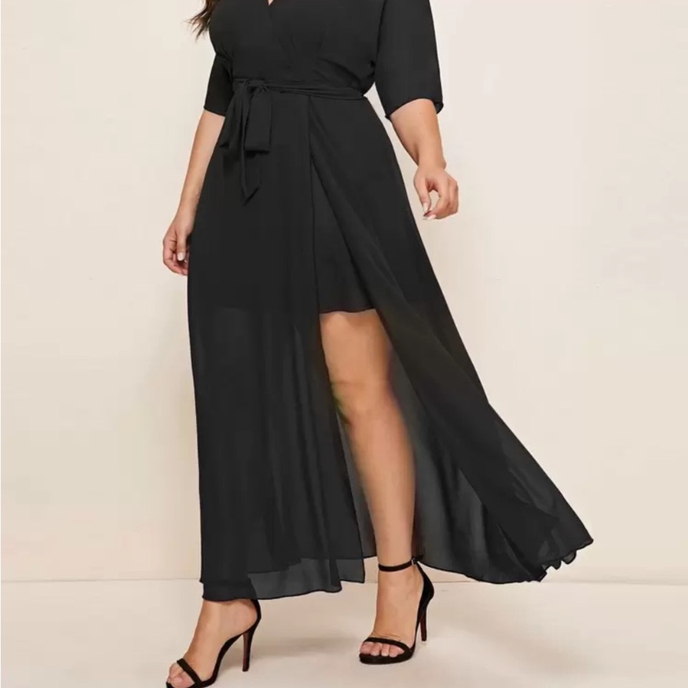 SHEIN Black Midi Dress with Belt